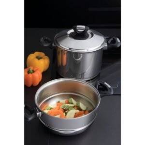 Panela Cozimento no Vapor em Aço Inox  20 cm 3,2 L  Alças de Baquelite